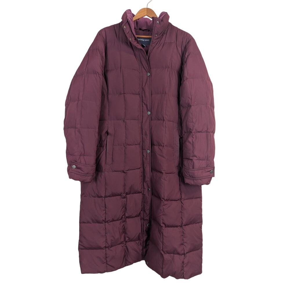 Lands End Goose Down Puffer Coat Long Purple Adjustable Winter Womens Large